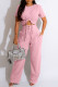Pink Casual Solid Patchwork O Neck Short Sleeve Two Pieces