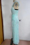 Pink Sexy Formal Patchwork Backless Slit Spaghetti Strap Evening Dress Dresses
