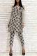 Grey Casual Print Letter Off the Shoulder Long Sleeve Two Pieces