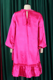 Rose Red Casual Solid Bandage Patchwork O Neck Straight Dresses