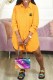 Yellow Casual Print Letter Turndown Collar Shirt Dress Dresses