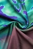 Green Sexy Print Frenulum Backless Strapless Sleeveless Two Pieces