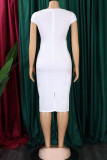 White Elegant Solid Patchwork Square Collar One Step Skirt Dresses