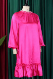 Rose Red Casual Solid Bandage Patchwork O Neck Straight Dresses