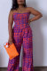 Fuchsia Casual Daily Elegant Print Printing Off the Shoulder Sleeveless Two Pieces