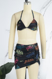 Pink Sexy Letter Patchwork Fold Strap Design 3 Piece Sets