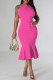 Rose Red Sexy Formal Solid Backless Halter Evening Dress Dresses