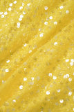 Yellow Sexy Solid Sequins Backless High Opening Spaghetti Strap Irregular Dress Dresses