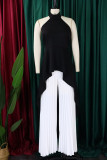 Black White Casual Solid Patchwork Asymmetrical O Neck Sleeveless Two Pieces