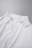 White Casual Solid Patchwork Asymmetrical Turndown Collar Tops