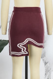 Burgundy Casual Solid Asymmetrical Skinny High Waist Conventional Patchwork Skirts