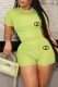 Green Casual Print Letter O Neck Short Sleeve Two Pieces