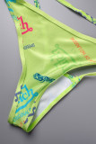 Pink Sexy Letter Patchwork Fold Strap Design 3 Piece Sets