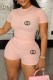 Pink Casual Print Letter O Neck Short Sleeve Two Pieces