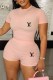 Pink Casual Print Letter O Neck Short Sleeve Two Pieces