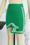 Green Casual Solid Asymmetrical Skinny High Waist Conventional Patchwork Skirts