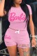 Pink Casual Print Ripped Letter O Neck Short Sleeve Two Pieces