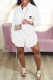 White Casual Print Letter Turndown Collar Shirt Dress Dresses