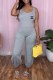 Grey Casual Print Letter U Neck Jumpsuits