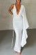 White Sexy Casual Solid Backless Asymmetrical V Neck Long Dress Dresses