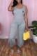 Grey Casual Print Letter U Neck Jumpsuits