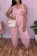 Pink Casual Print Letter U Neck Jumpsuits