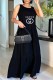 Black Casual Print Letter O Neck Cake Skirt Dresses