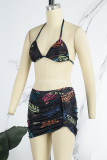 Pink Sexy Letter Patchwork Fold Strap Design 3 Piece Sets