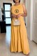 Earth Yellow Casual Print Letter O Neck Cake Skirt Dresses