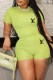 Green Casual Print Letter O Neck Short Sleeve Two Pieces