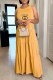 Earth Yellow Casual Print Letter O Neck Cake Skirt Dresses
