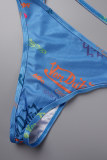 Pink Sexy Letter Patchwork Fold Strap Design 3 Piece Sets