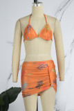 Pink Sexy Letter Patchwork Fold Strap Design 3 Piece Sets