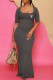 Grey Sexy Print Letter Square Collar Trumpet Mermaid Dresses