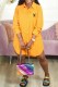 Yellow Casual Print Letter Turndown Collar Shirt Dress Dresses