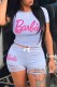 Grey Casual Print Ripped Letter O Neck Short Sleeve Two Pieces