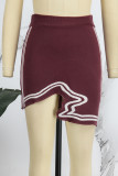 Burgundy Casual Solid Asymmetrical Skinny High Waist Conventional Patchwork Skirts
