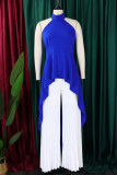 Blue Casual Solid Patchwork Asymmetrical O Neck Sleeveless Two Pieces