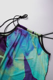 Green Sexy Print Frenulum Backless Strapless Sleeveless Two Pieces