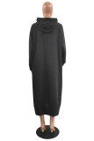 Red Casual Print Basic Hooded Collar Long Sleeve Dresses