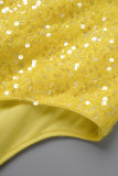 Yellow Sexy Solid Sequins Backless High Opening Spaghetti Strap Irregular Dress Dresses