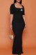 Black Sexy Print Letter Square Collar Trumpet Mermaid Dresses