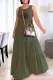 Army Green Casual Print Letter O Neck Cake Skirt Dresses