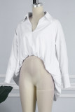 White Casual Solid Patchwork Asymmetrical Turndown Collar Tops