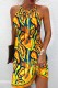 Yellow Casual Print Hollowed Out O Neck Sleeveless Dress Dresses