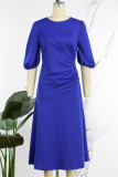 Royal Blue Work Elegant Solid Patchwork O Neck A Line Dresses
