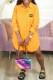 Yellow Casual Print Letter Turndown Collar Shirt Dress Dresses