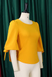 Tangerine Casual Solid Patchwork O Neck Tops