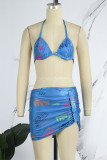 Pink Sexy Letter Patchwork Fold Strap Design 3 Piece Sets