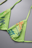 Pink Sexy Letter Patchwork Fold Strap Design 3 Piece Sets